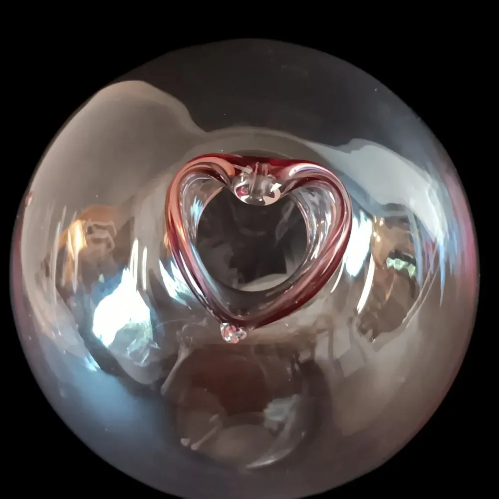 Pink Round Glass Vase With Heart Shaped Opening Love Romantic 4.5 x 5 x 5.5